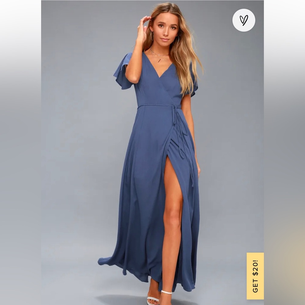 Lulus Heart of Marigold Denim Blue Wrap Maxi Dress